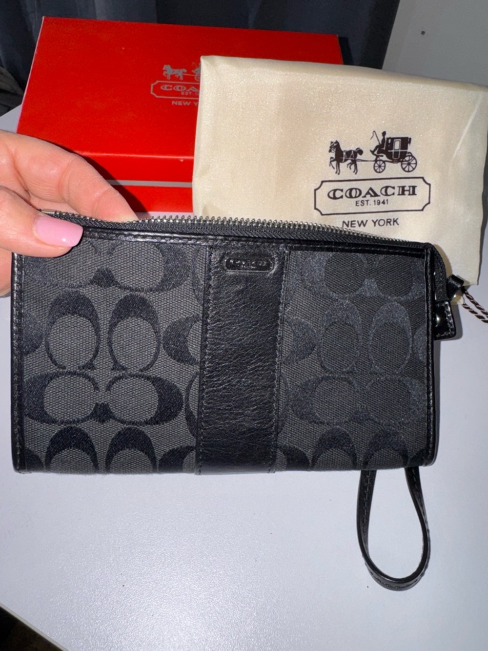 Coach Black Signature Card Case Wristlet